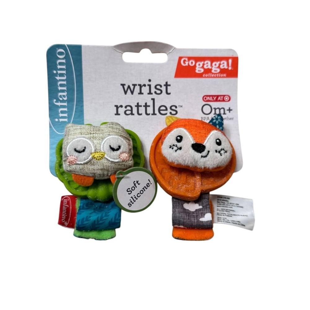 Infantino Orange and Green Fox & Owl Wrist Rattles New With Tags